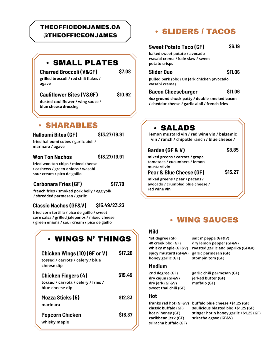 Menu, The Office Tap & Grill