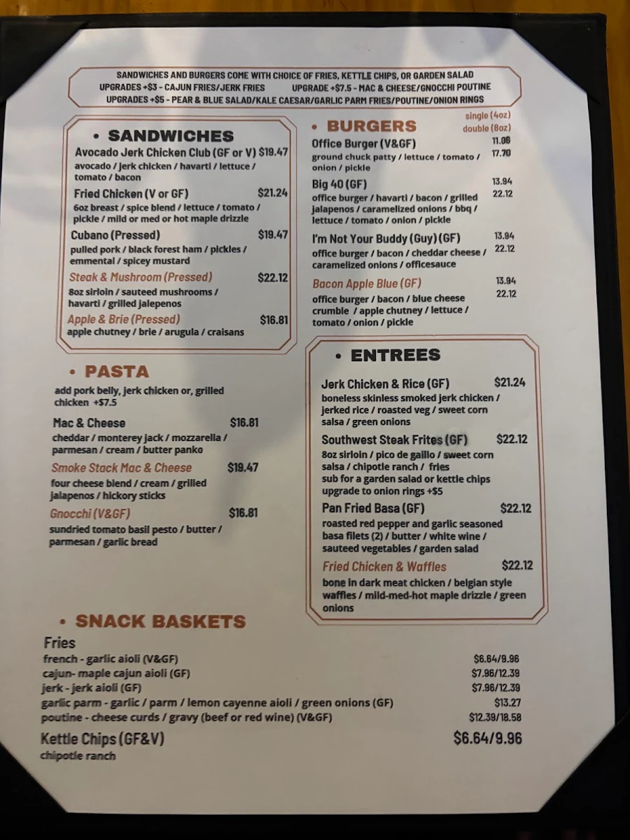 Menu, The Office Tap & Grill