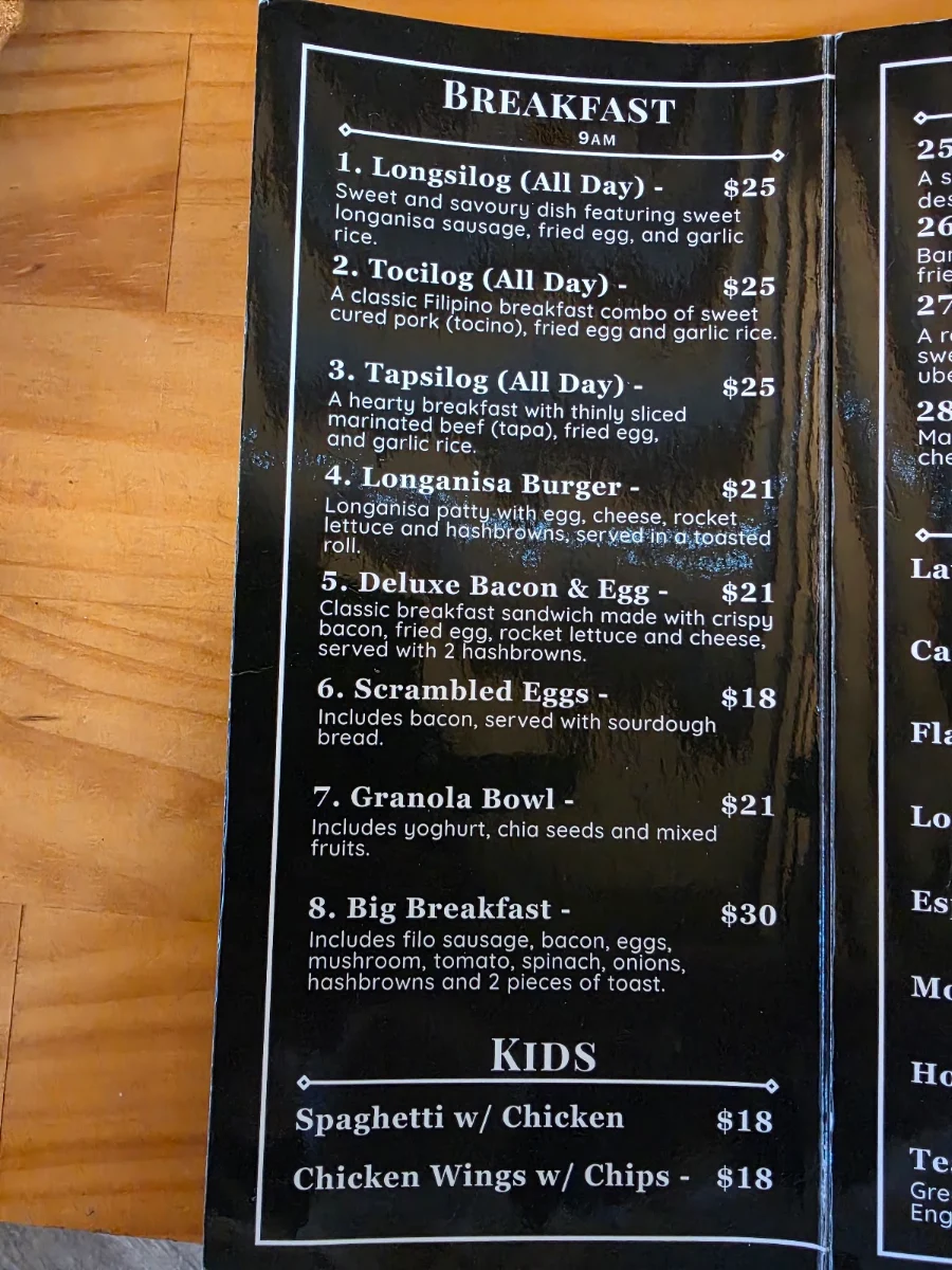 Menu, Em's Windmill Kitchen