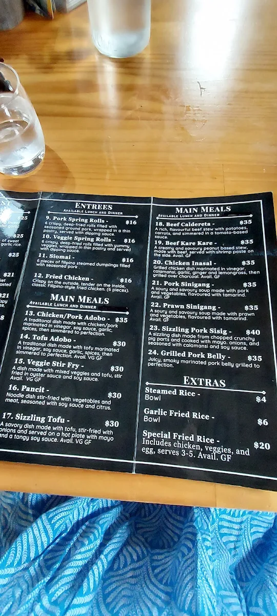 Menu, Em's Windmill Kitchen