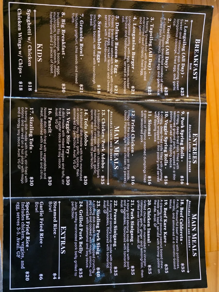 Menu, Em's Windmill Kitchen
