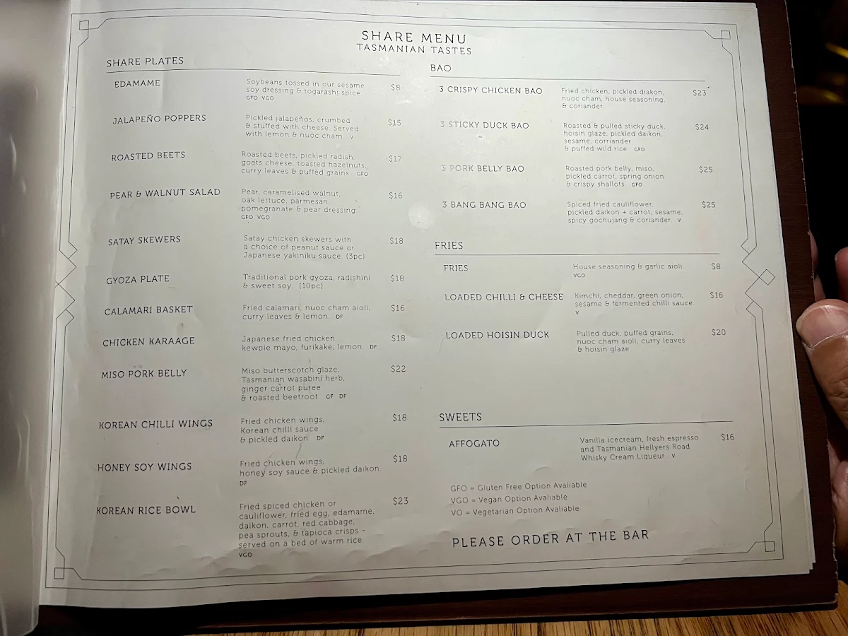 Menu, The Den Salamanca