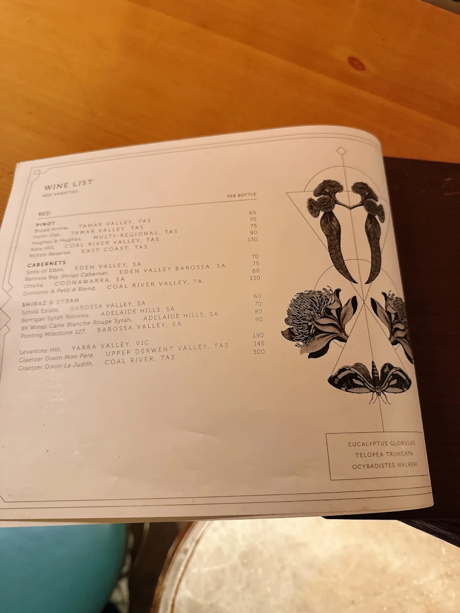 Menu, The Den Salamanca