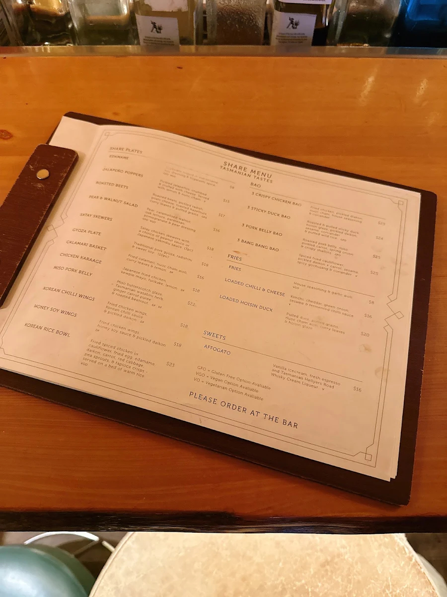 Menu, The Den Salamanca