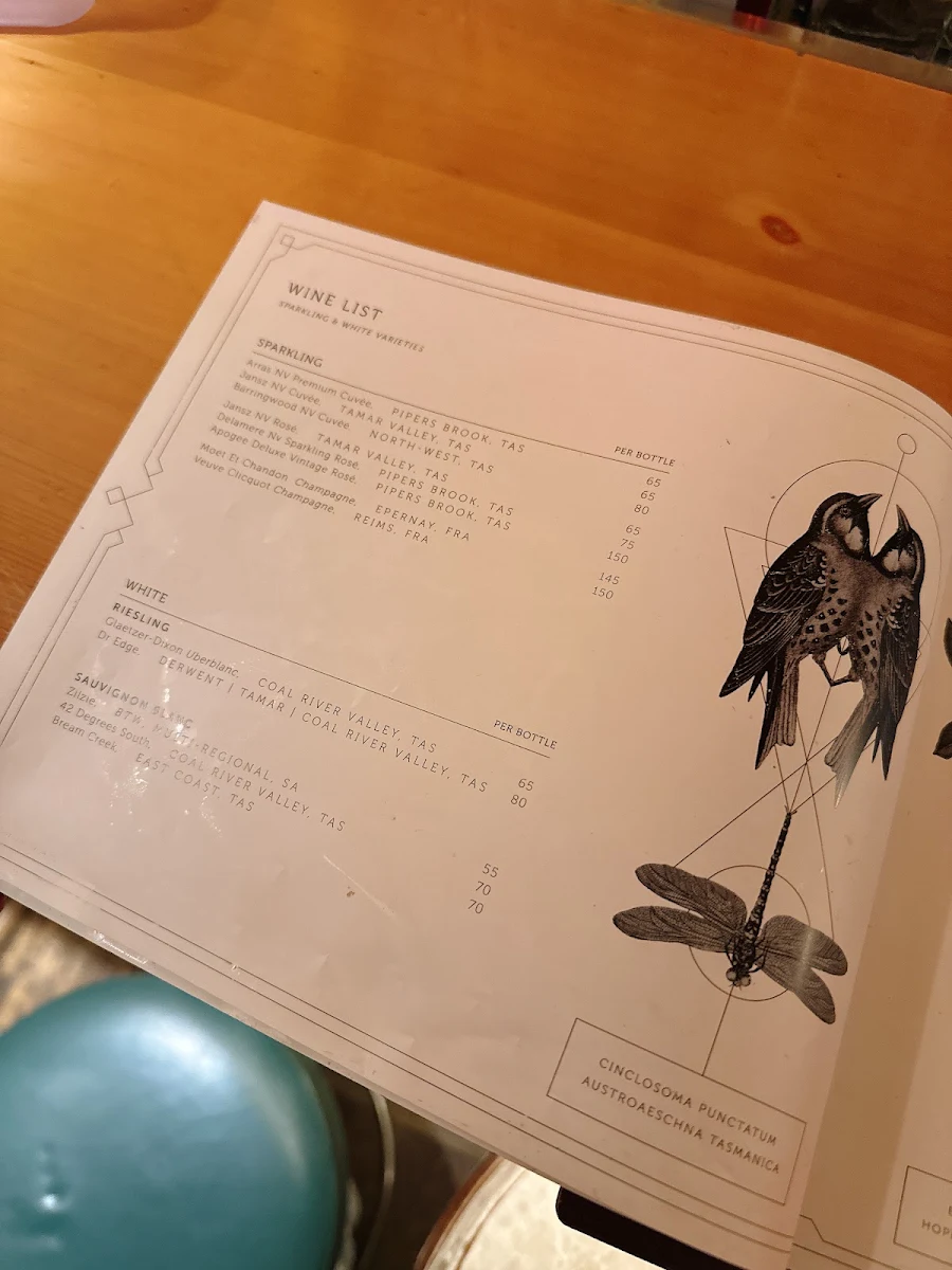 Menu, The Den Salamanca