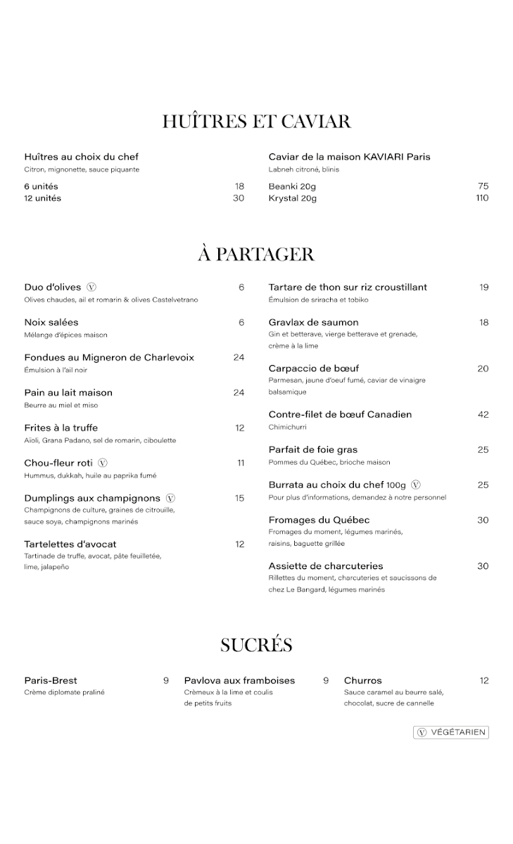 Menu, Le Bijou • Salon à cocktails