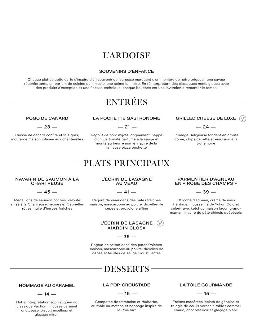 Menu, Le Bijou • Salon à cocktails