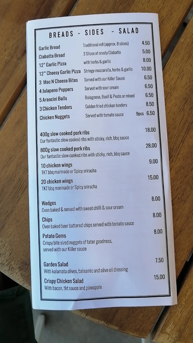 Menu, The Killer Tomato Pizzeria - Newton