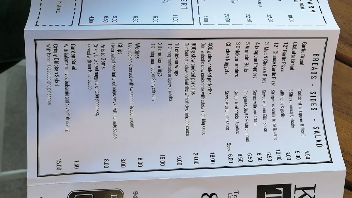 Menu, The Killer Tomato Pizzeria - Newton