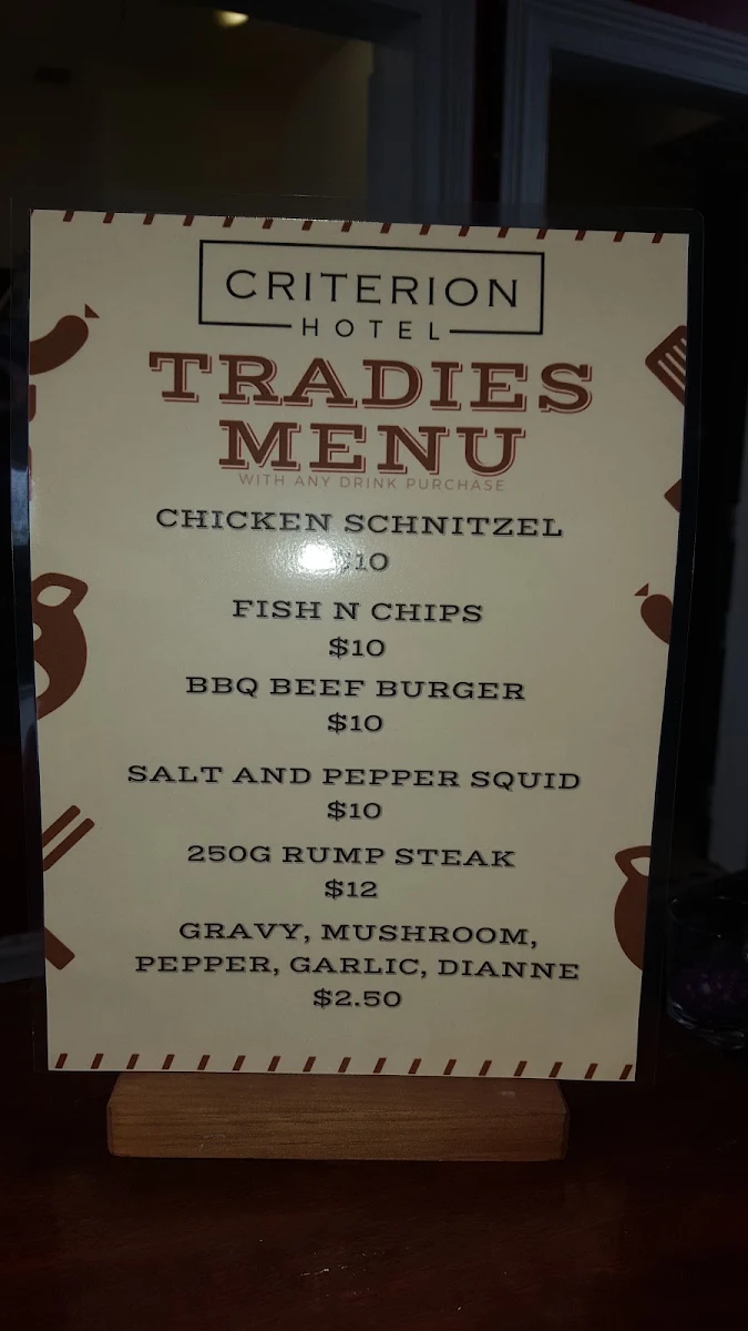 Menu, Criterion Hotel