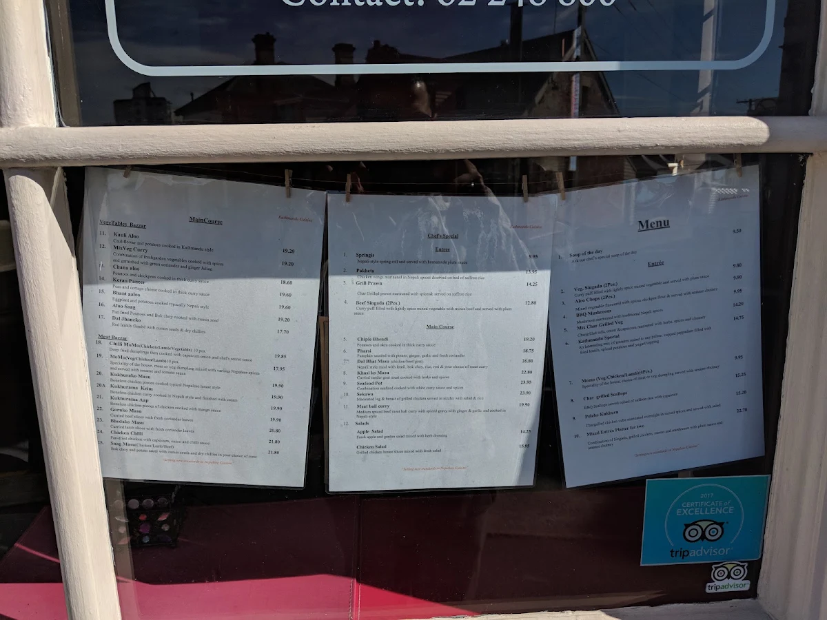 Menu, Kathmandu Cuisine