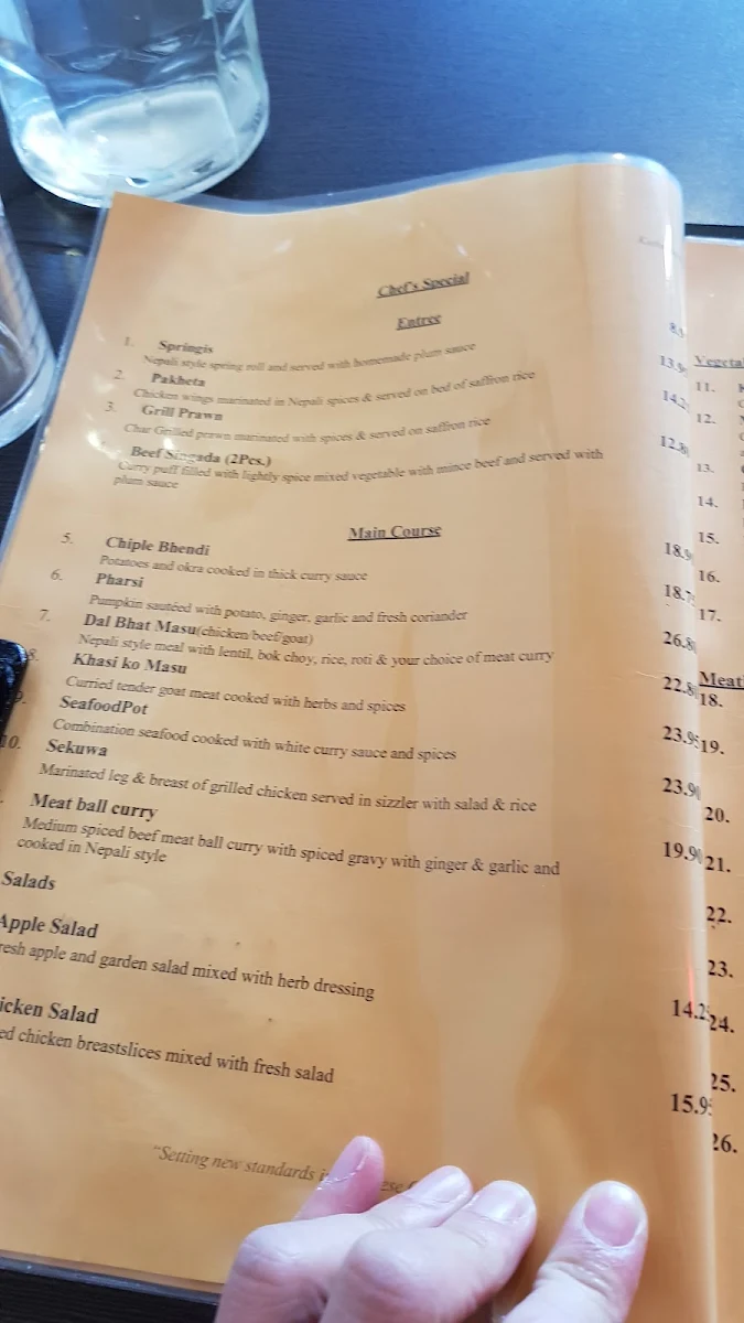 Menu, Kathmandu Cuisine
