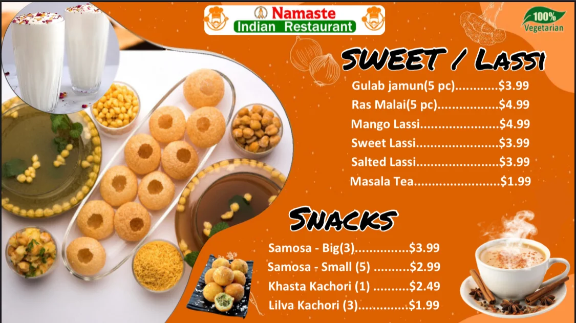 Menu, Namaste Indian Supermarket & Restaurant Orillia