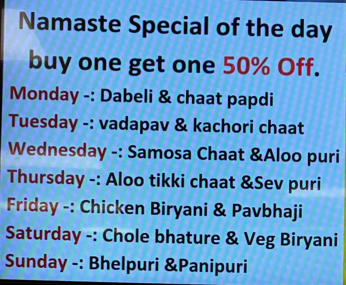 Menu, Namaste Indian Supermarket & Restaurant Orillia