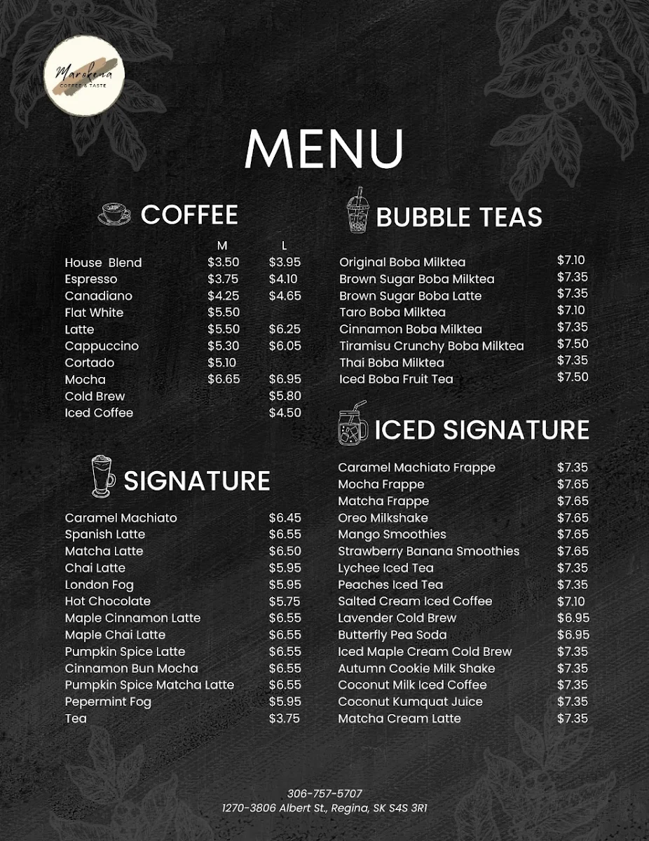 Menu, Marokena Coffee & Taste - Golden Mile