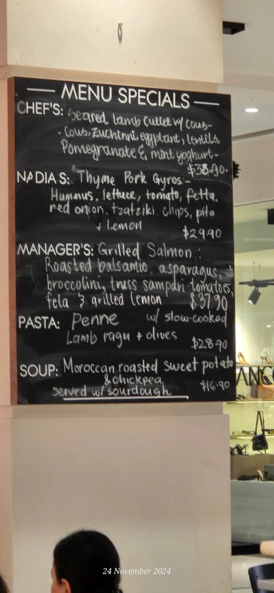 Menu, Nadia's Cafe Parramatta