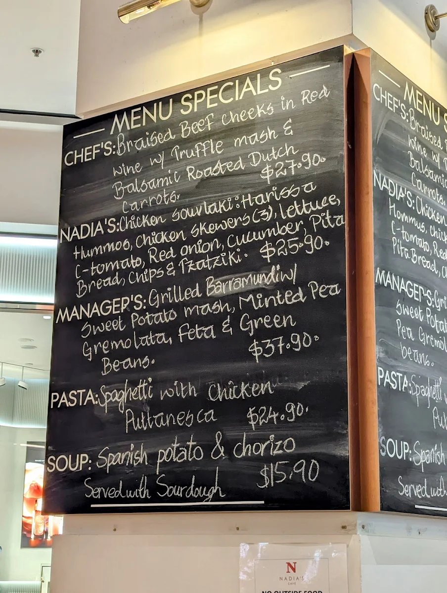 Menu, Nadia's Cafe Parramatta