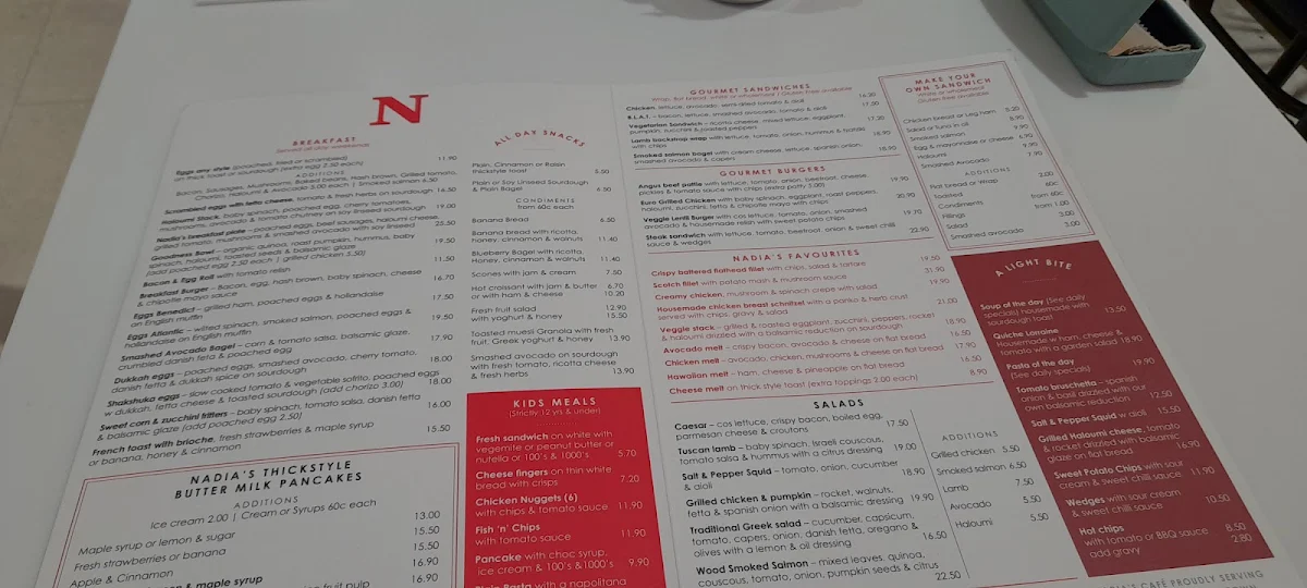 Menu, Nadia's Cafe Parramatta