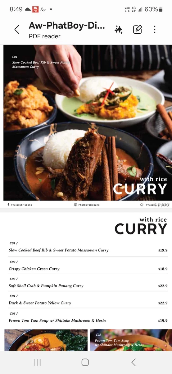 Menu, Phat Boy