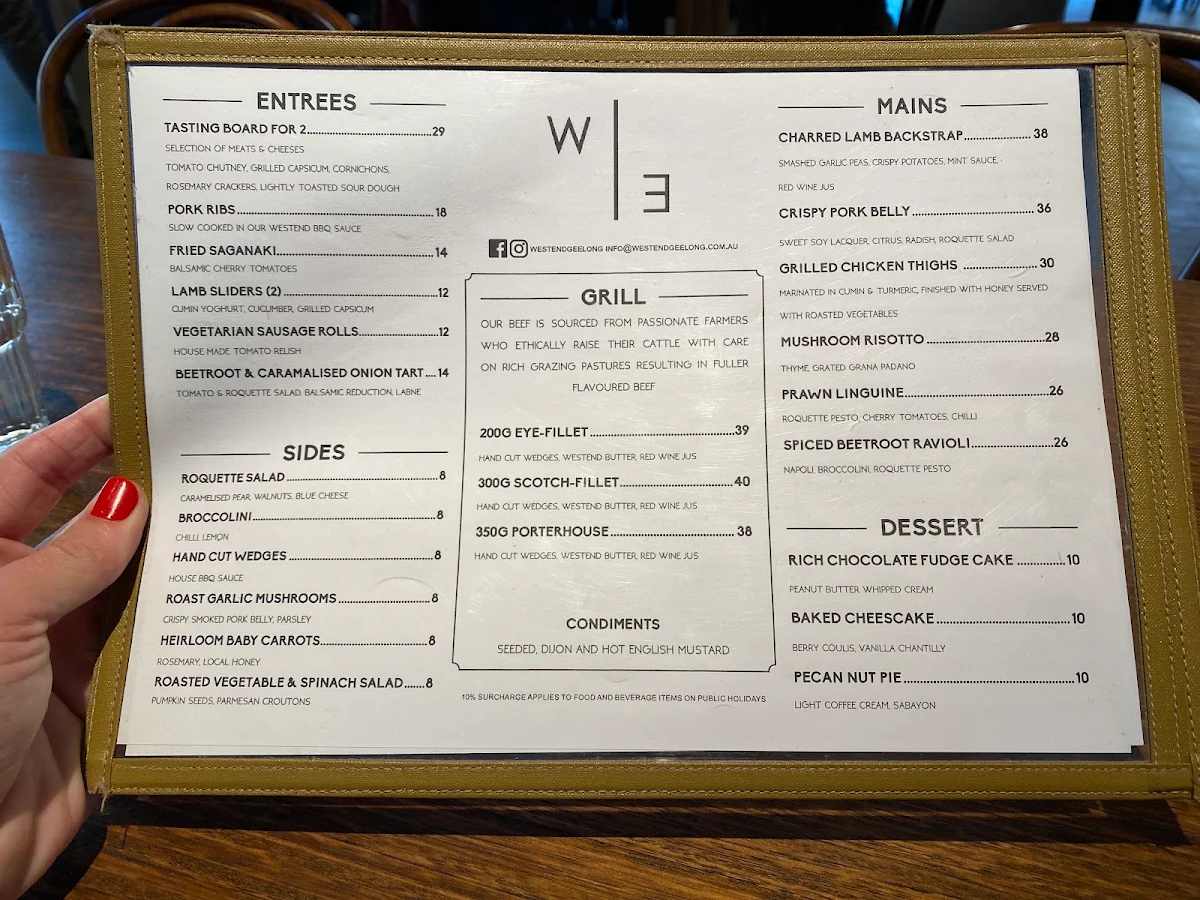 Menu, Eureka Hotel