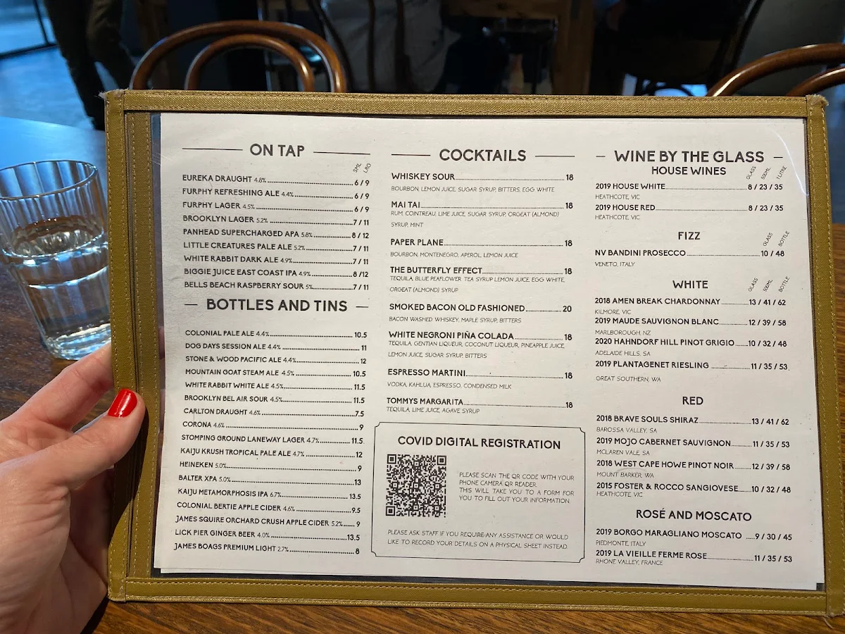 Menu, Eureka Hotel