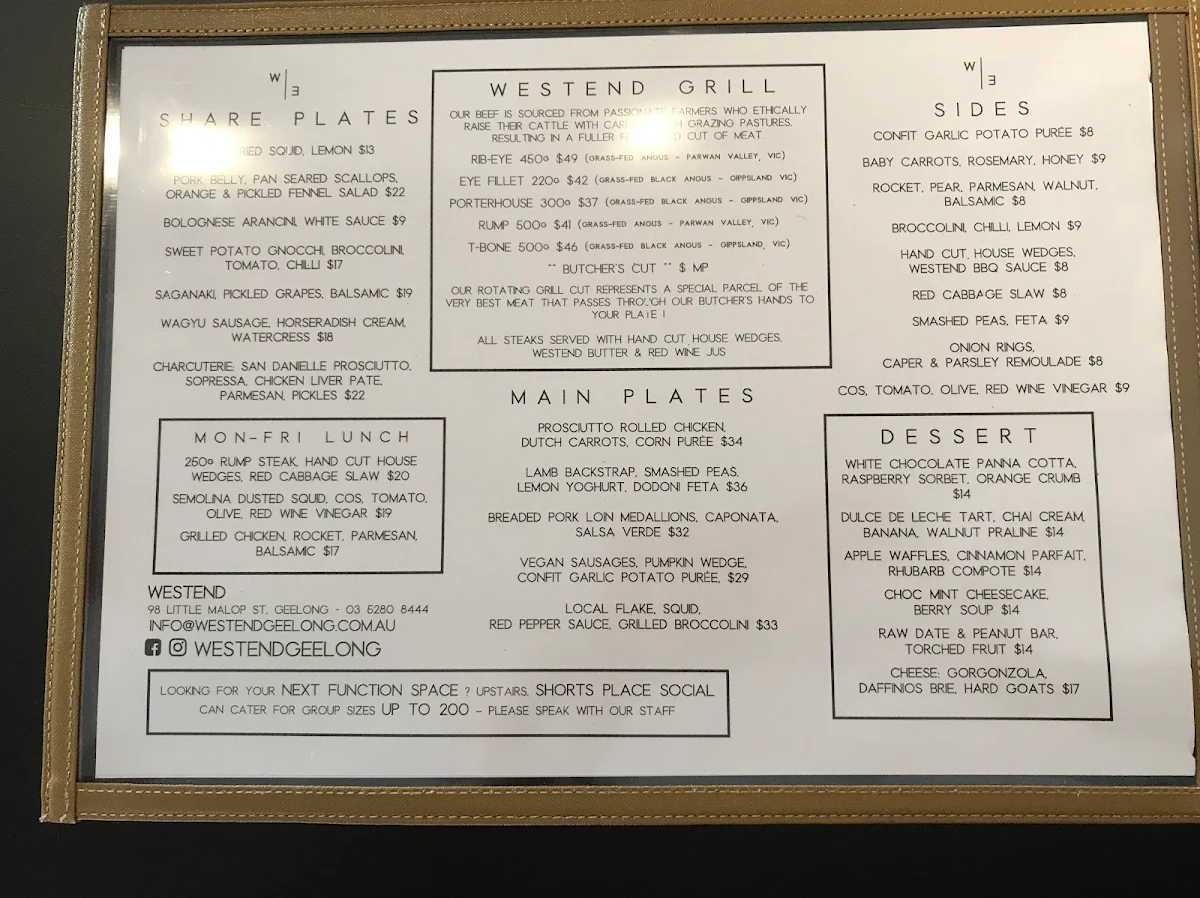 Menu, Eureka Hotel