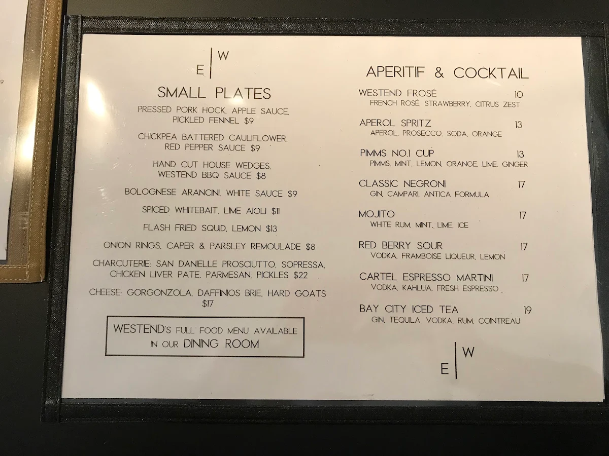 Menu, Eureka Hotel