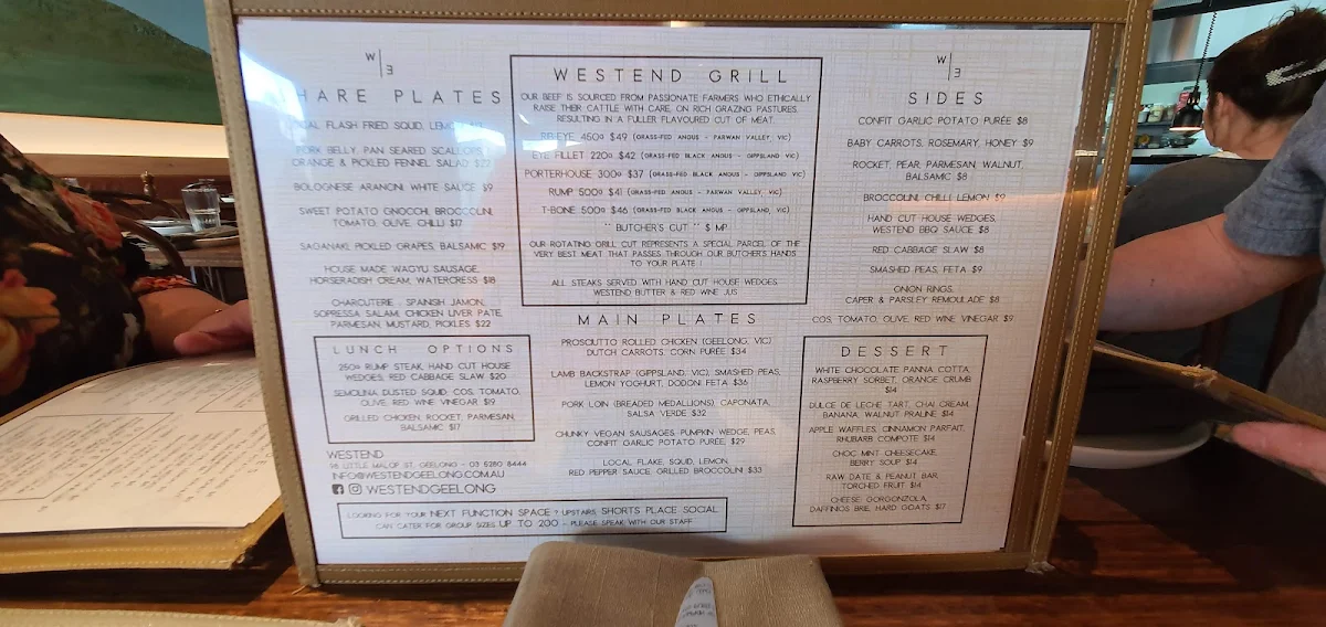 Menu, Eureka Hotel