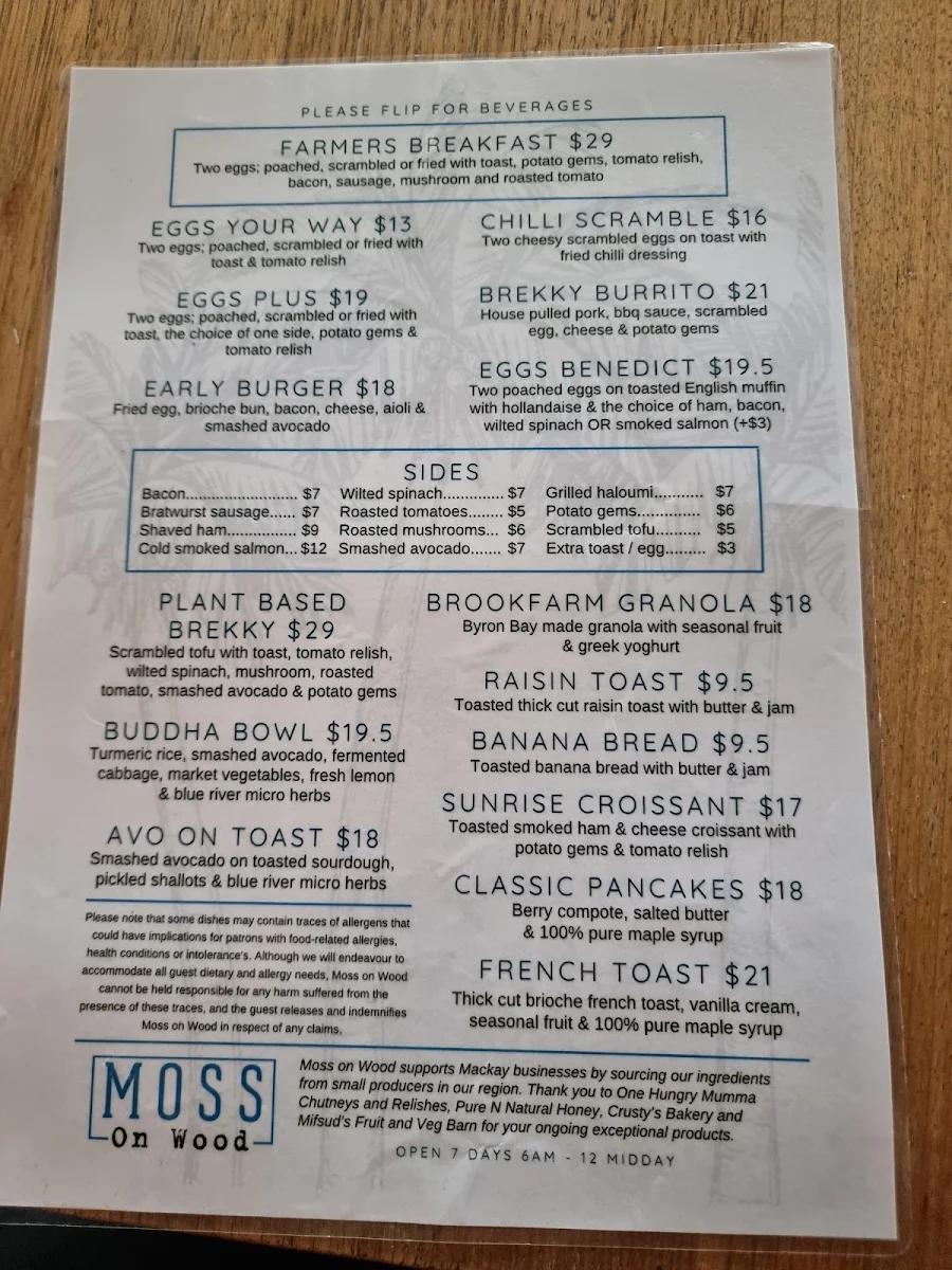 Menu, Moss on Wood