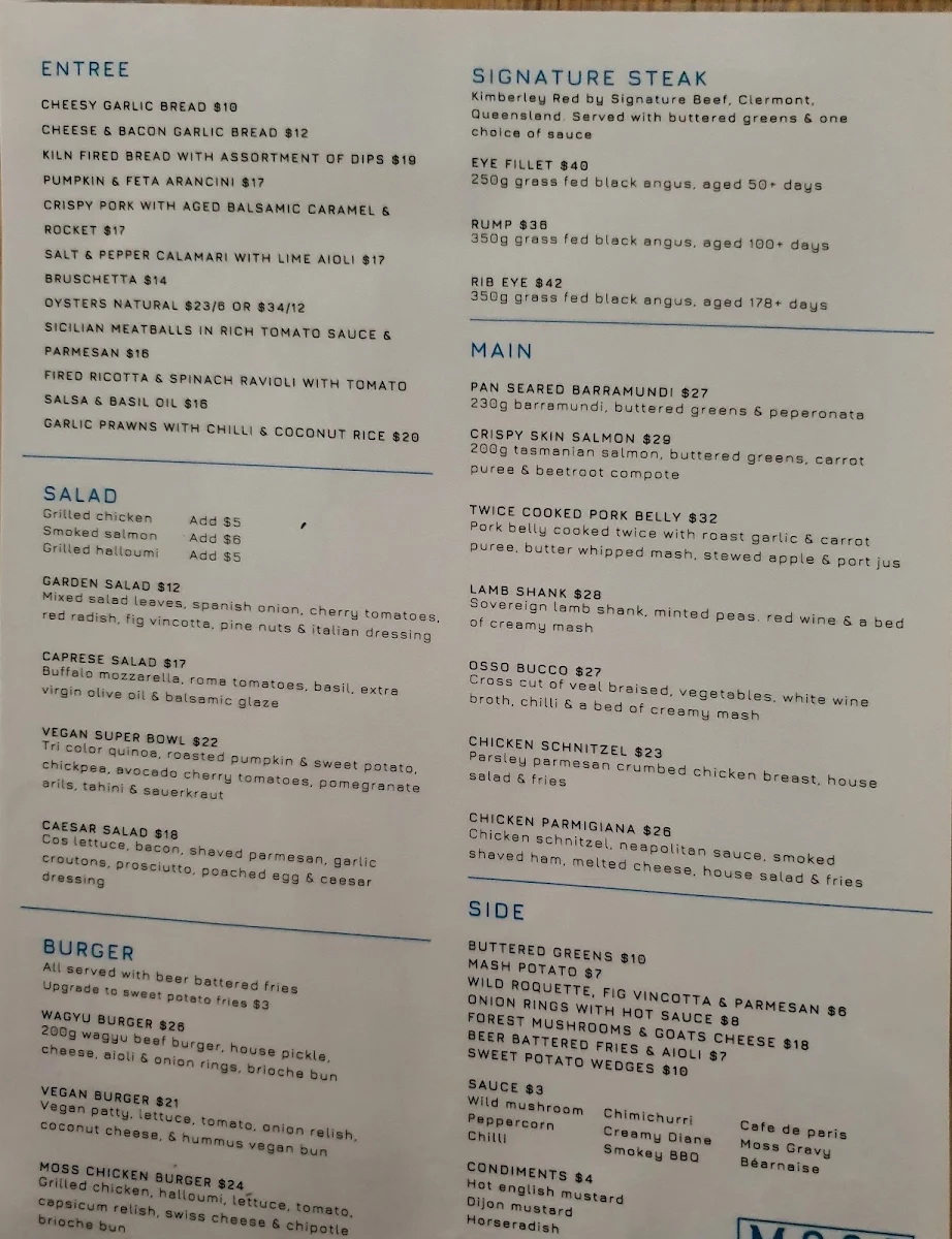 Menu, Moss on Wood