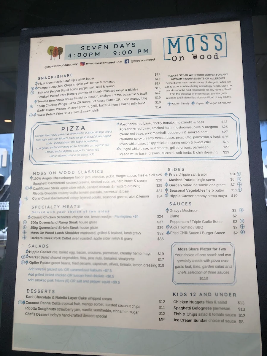 Menu, Moss on Wood