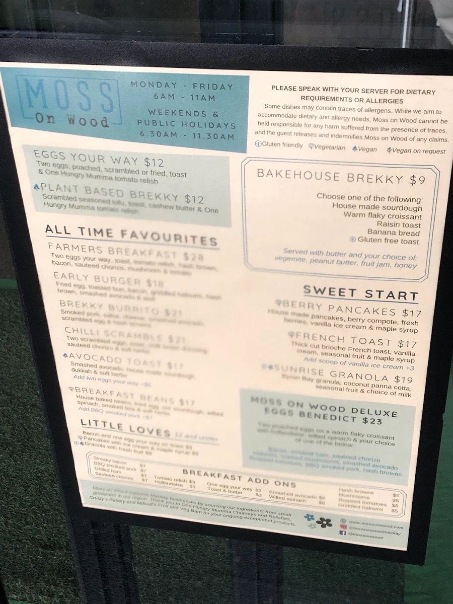 Menu, Moss on Wood