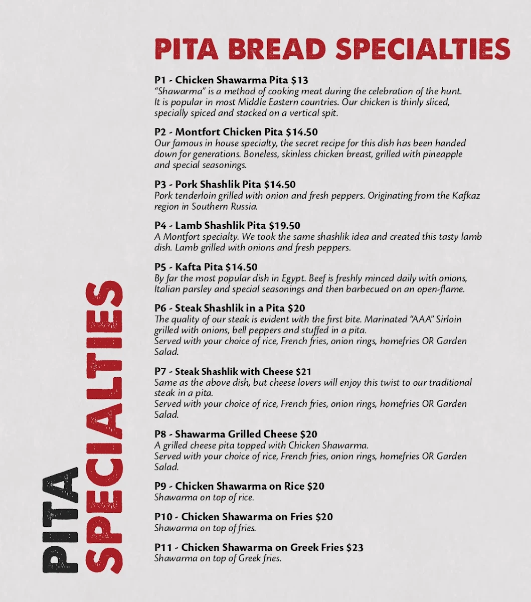 Menu, Montfort Mediterranean Grill - Ancaster