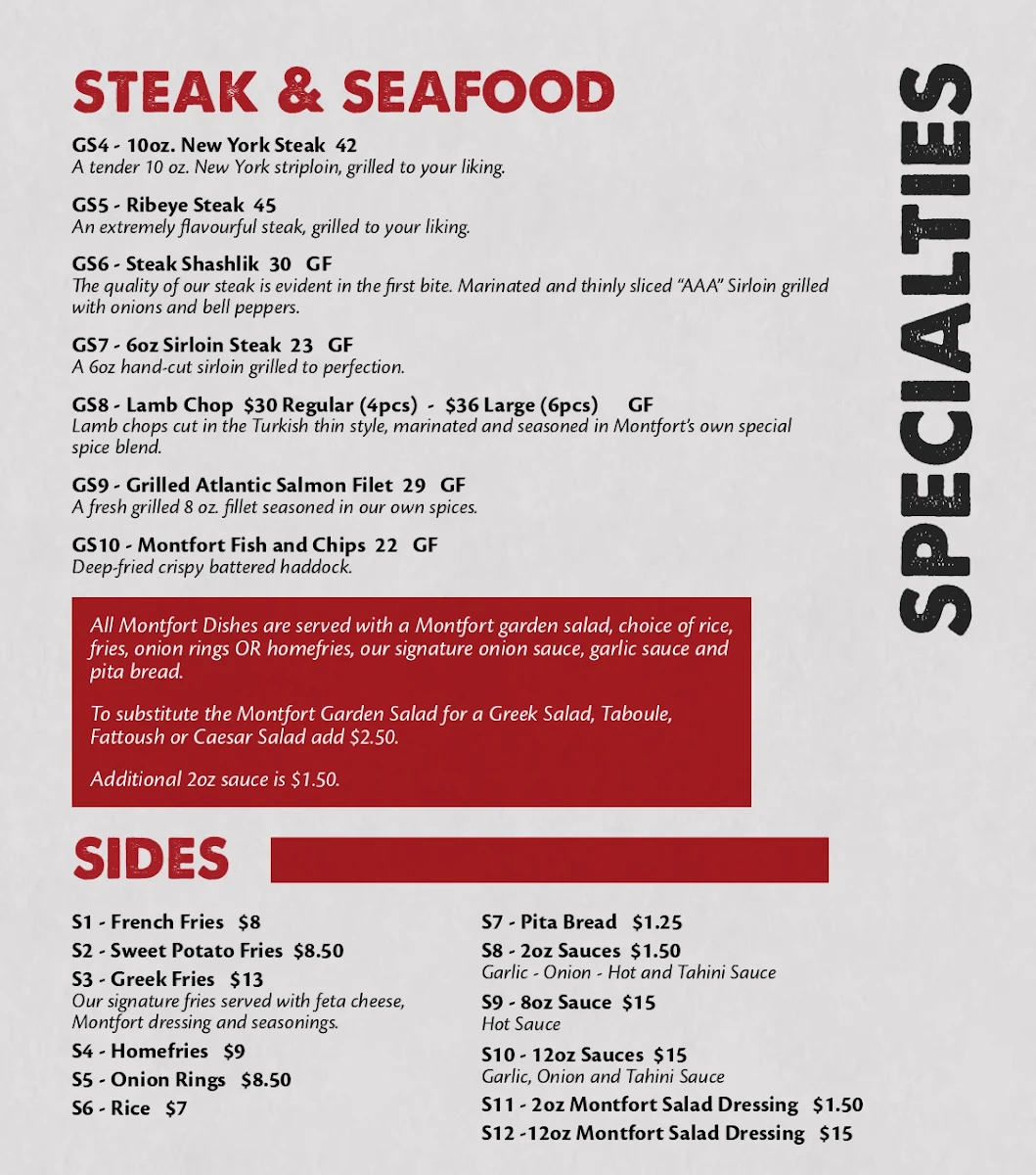 Menu, Montfort Mediterranean Grill - Ancaster