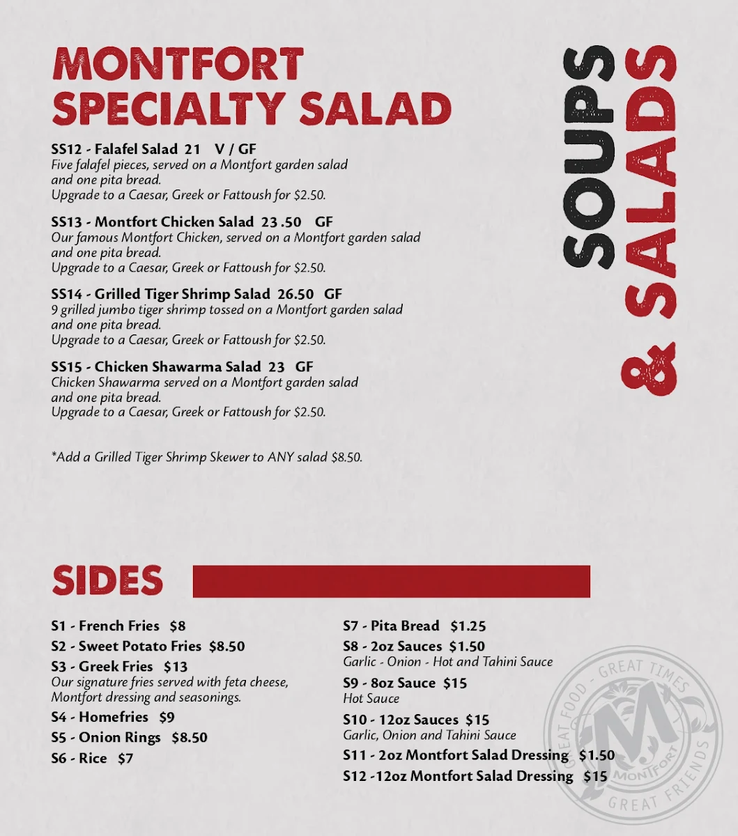 Menu, Montfort Mediterranean Grill - Ancaster
