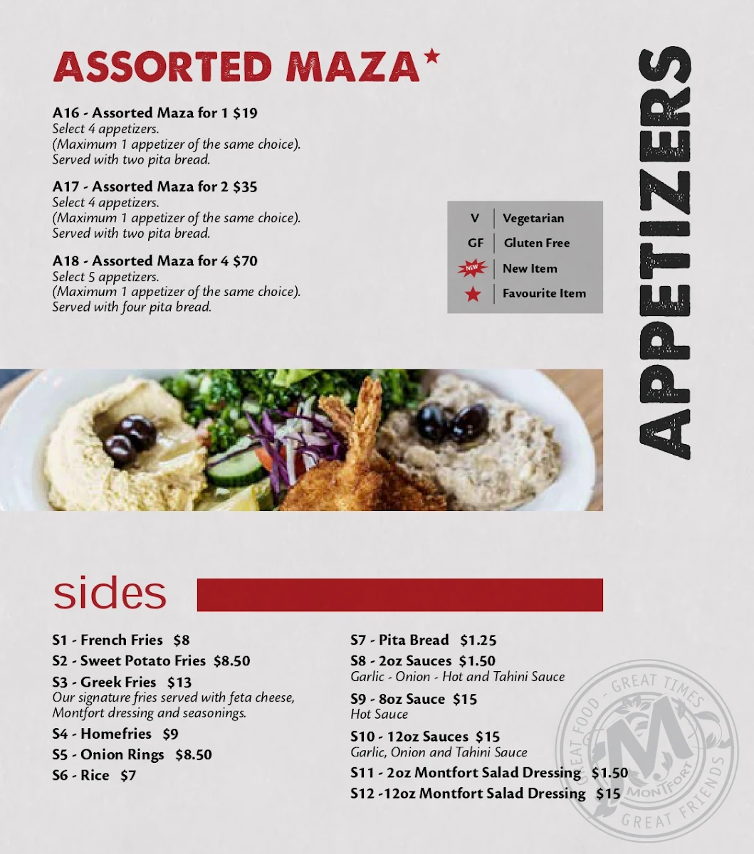 Menu, Montfort Mediterranean Grill - Ancaster