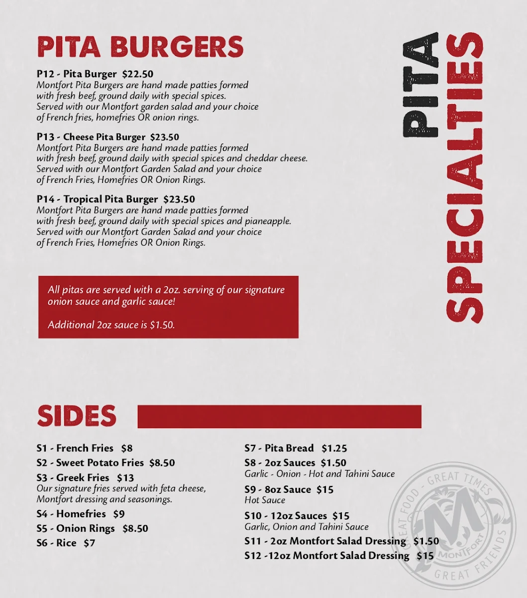 Menu, Montfort Mediterranean Grill - Ancaster