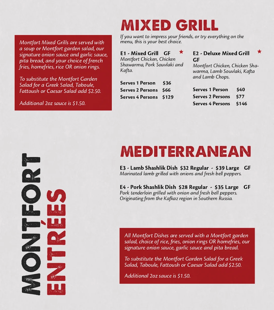 Menu, Montfort Mediterranean Grill - Ancaster