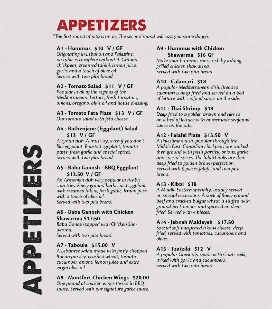 Menu, Montfort Mediterranean Grill - Ancaster