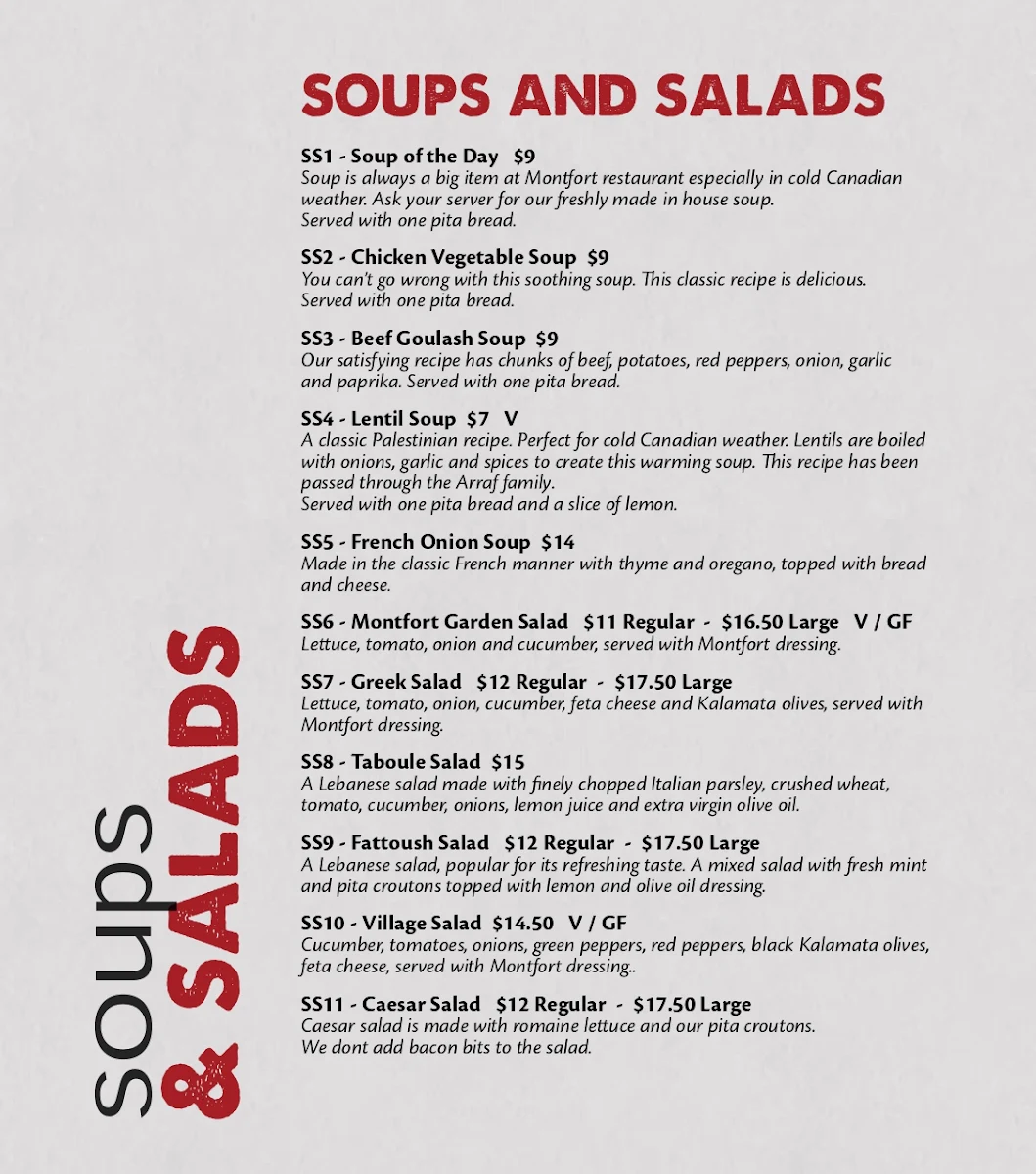 Menu, Montfort Mediterranean Grill - Ancaster