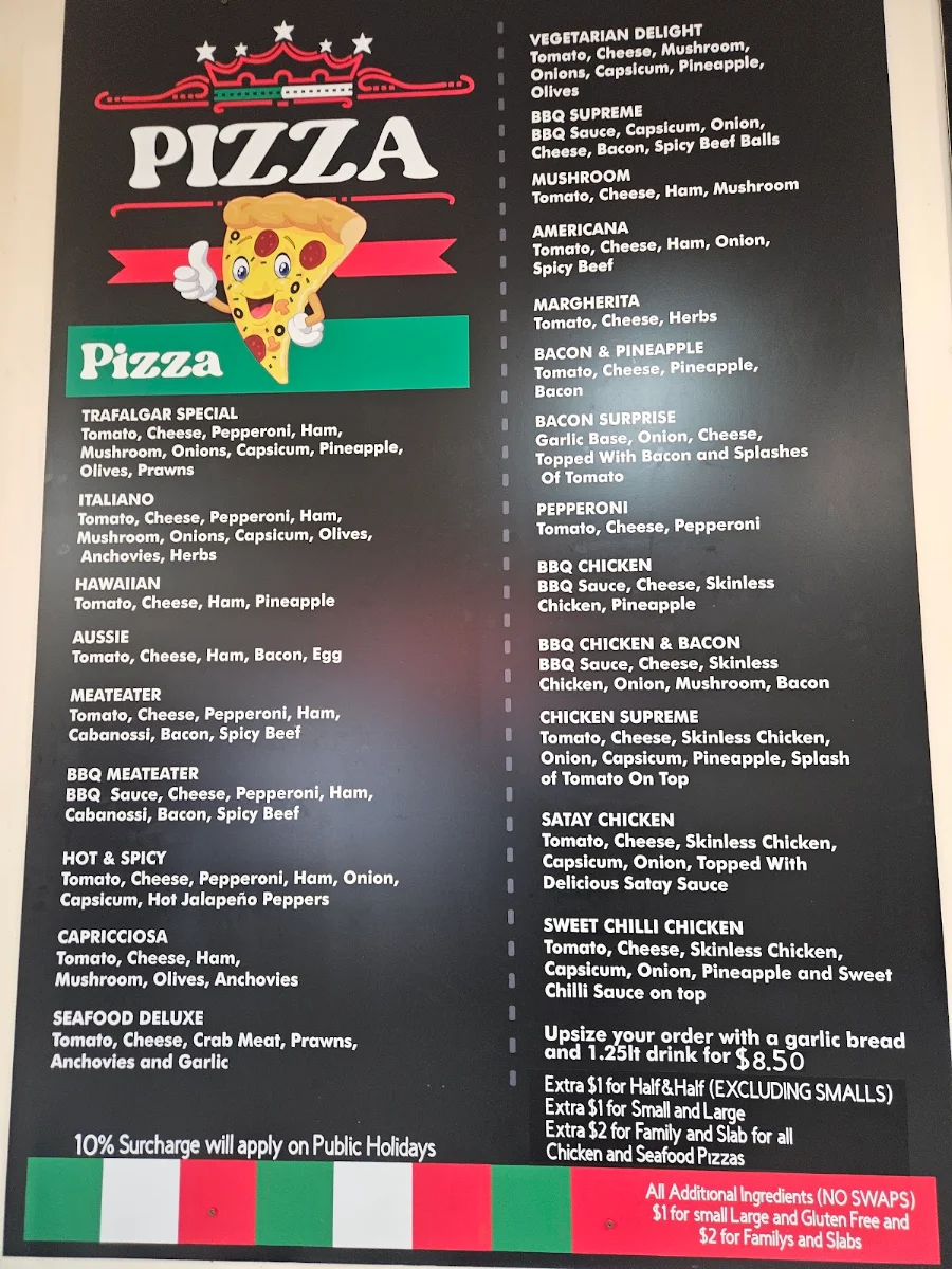 Menu, Trafalgar Pizza