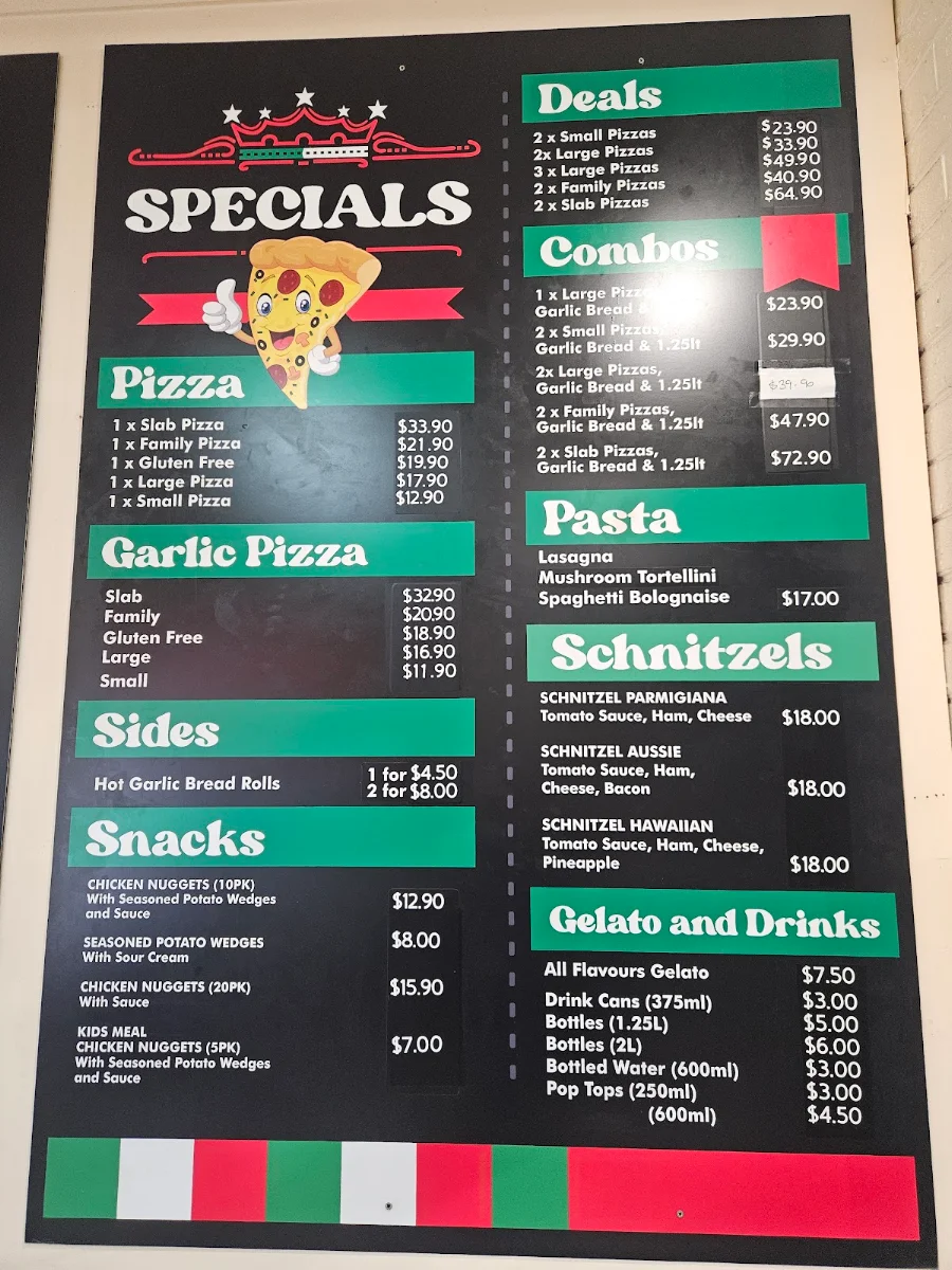 Menu, Trafalgar Pizza