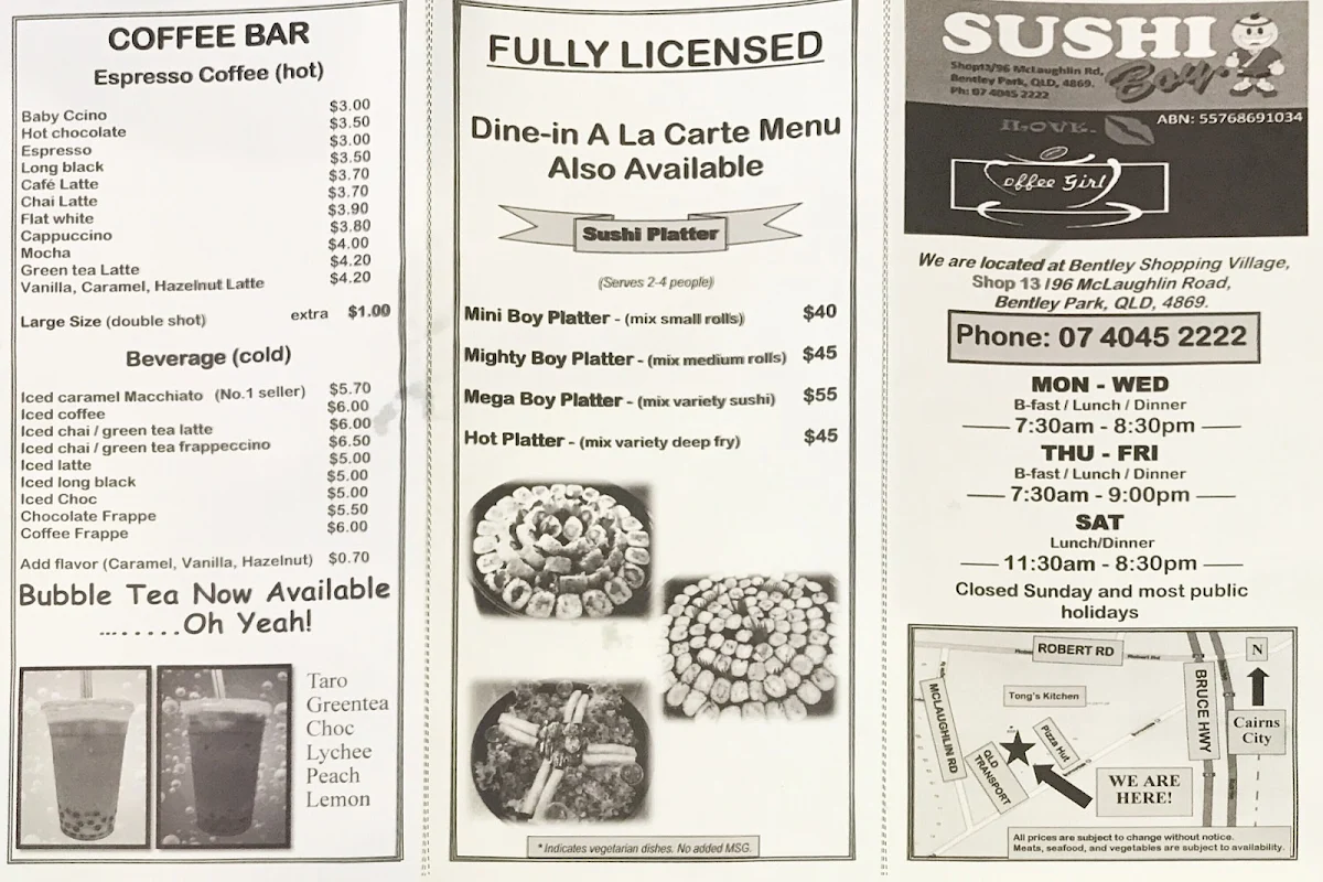 Menu, Sushi Boy & Coffee Girl