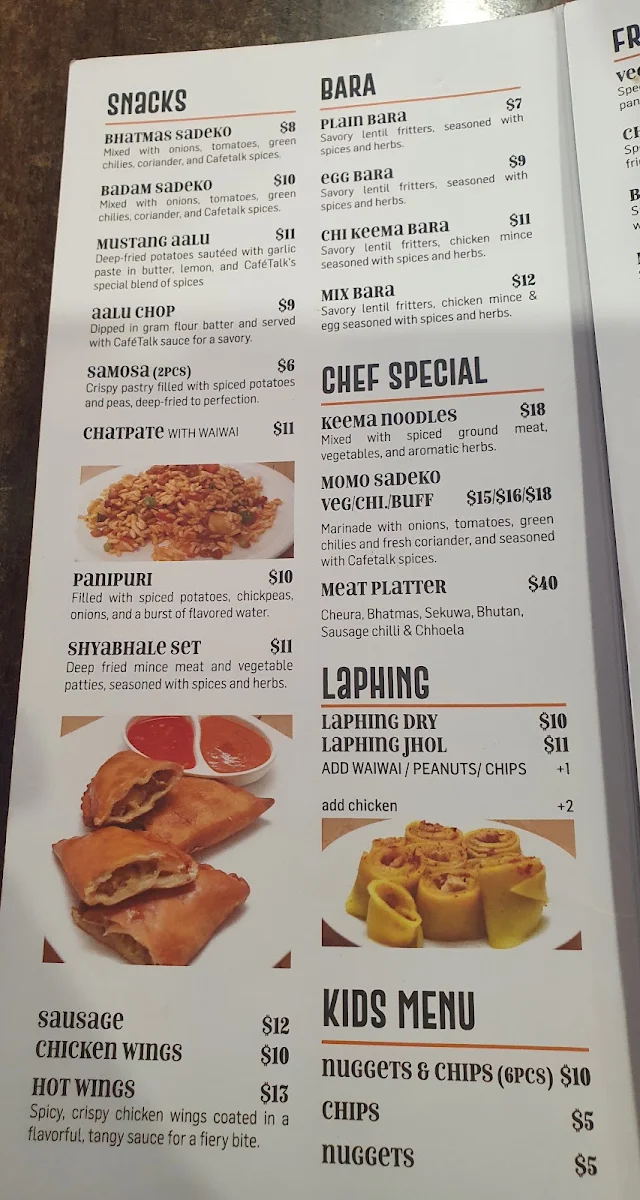 Menu, Cafe Talk Nepalese Restaurant - Hornsby