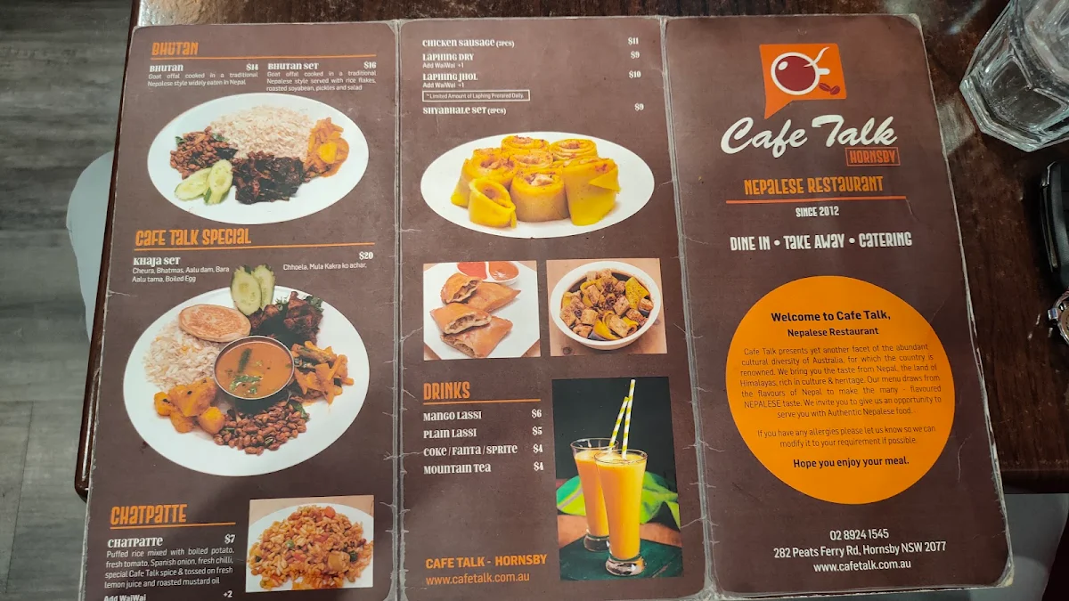 Menu, Cafe Talk Nepalese Restaurant - Hornsby