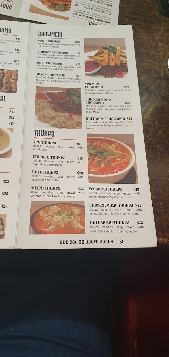 Menu, Cafe Talk Nepalese Restaurant - Hornsby