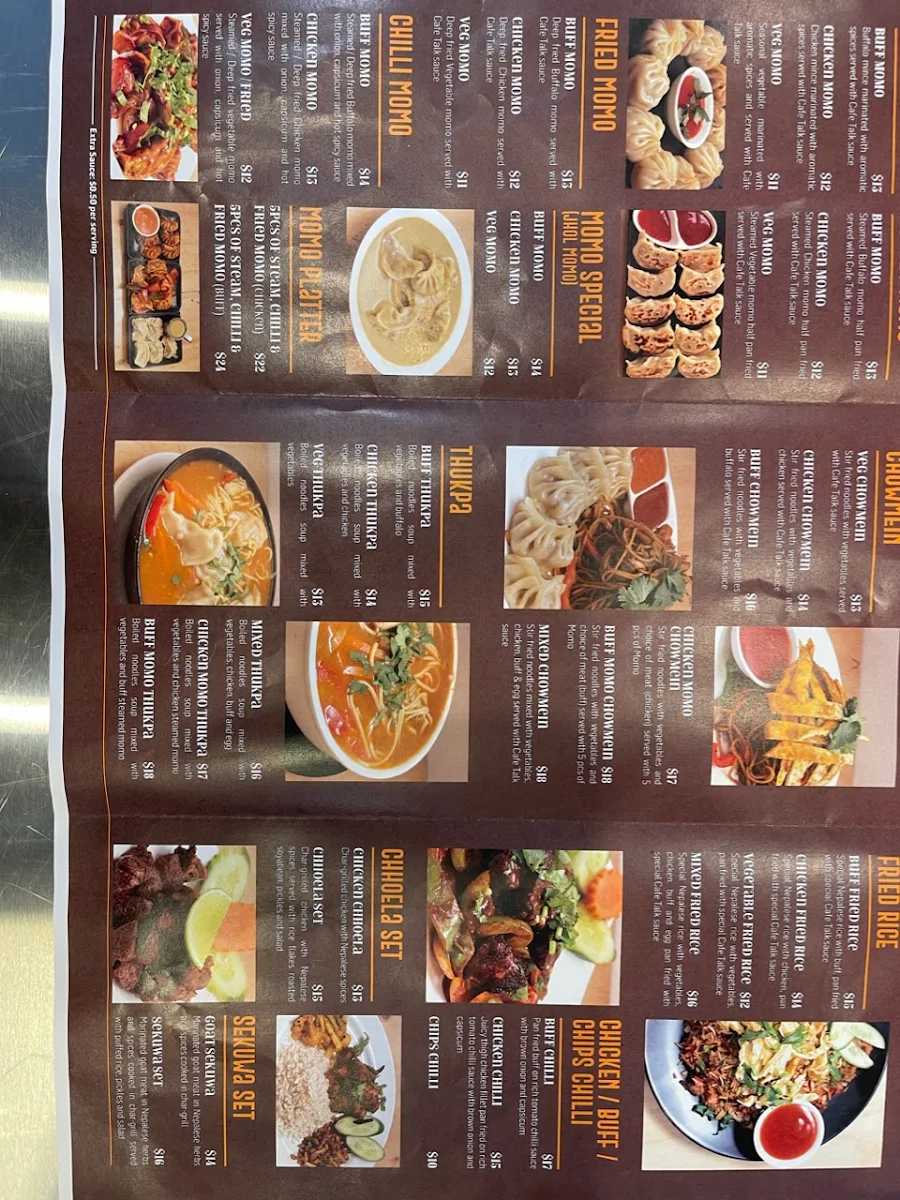 Menu, Cafe Talk Nepalese Restaurant - Hornsby