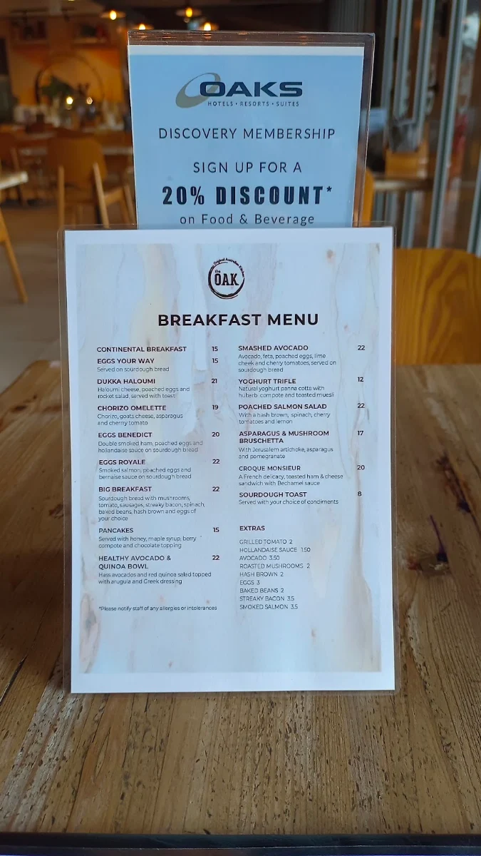 Menu, The O.A.K. - Original Australian Kitchen Darwin