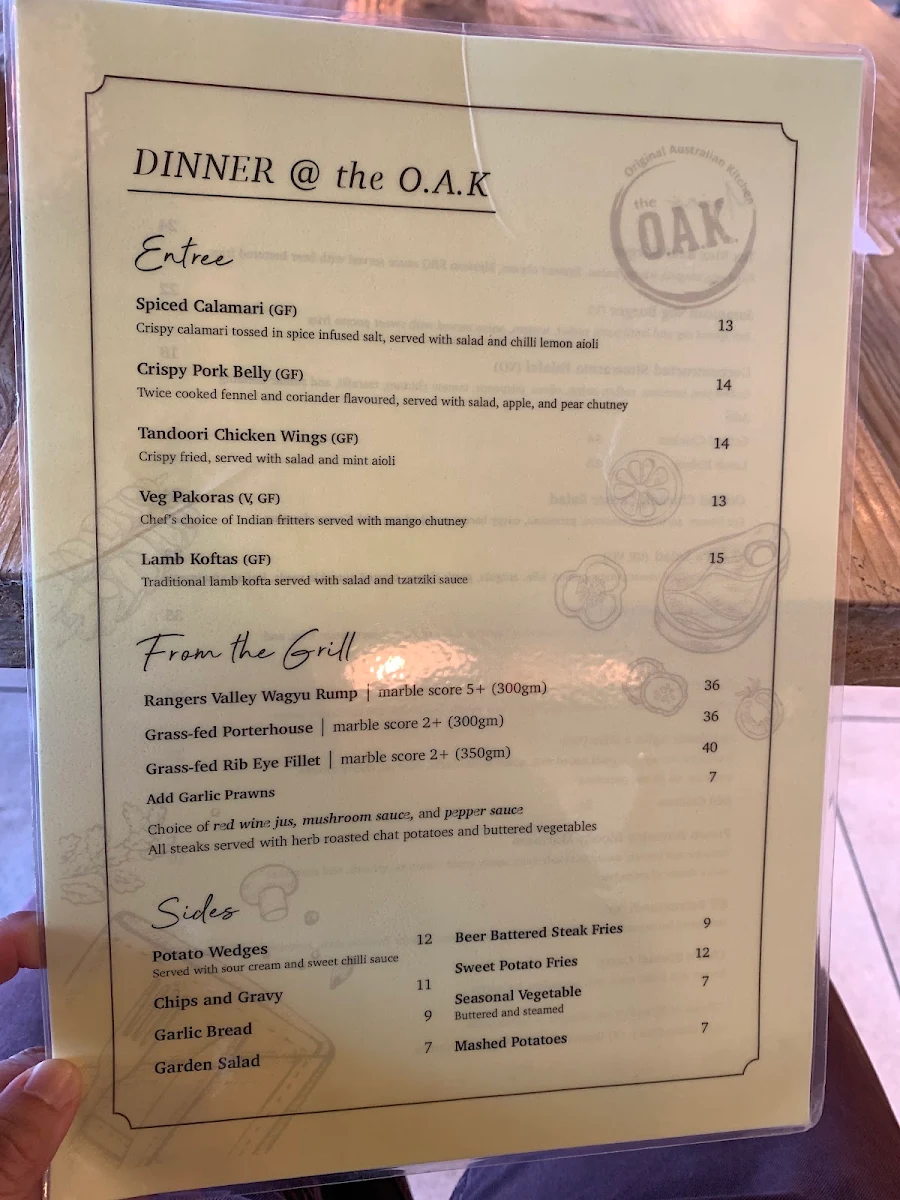 Menu, The O.A.K. - Original Australian Kitchen Darwin