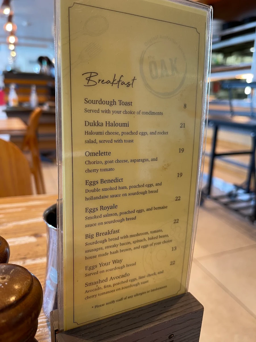 Menu, The O.A.K. - Original Australian Kitchen Darwin